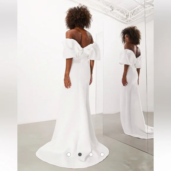 ASOS Maeve Sculpted Off Shoulder Statement Dress in Ivory US 8 - Picture 2 of 16